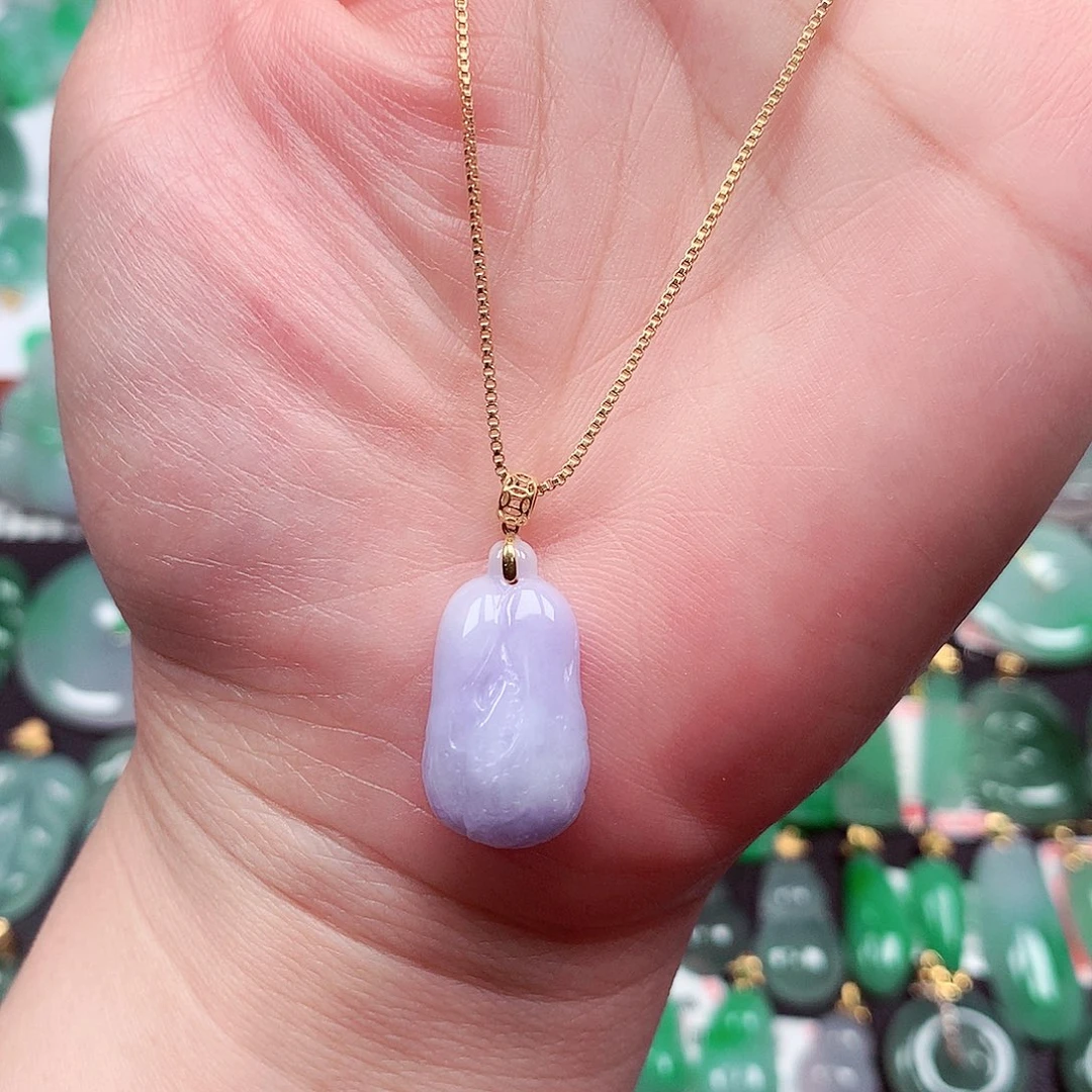 翡翠18K金镶嵌颈饰天然翡翠A货