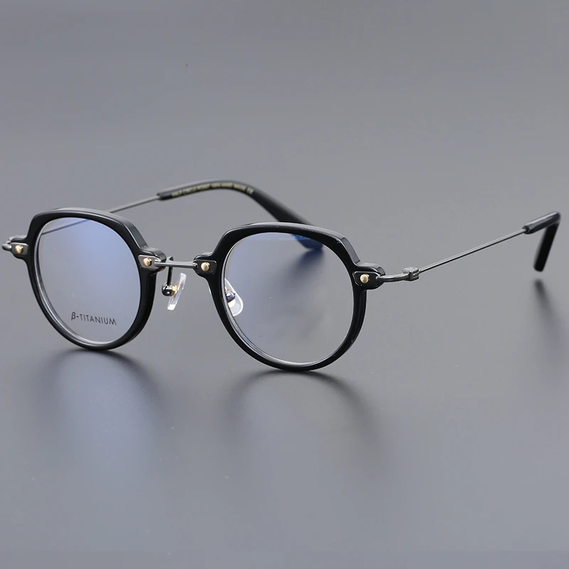 超轻多边形手工小圆框架文艺复古男女可配防蓝光度数近视眼镜框架