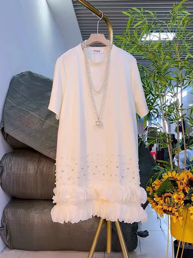 大码显瘦钉珠花瓣裙