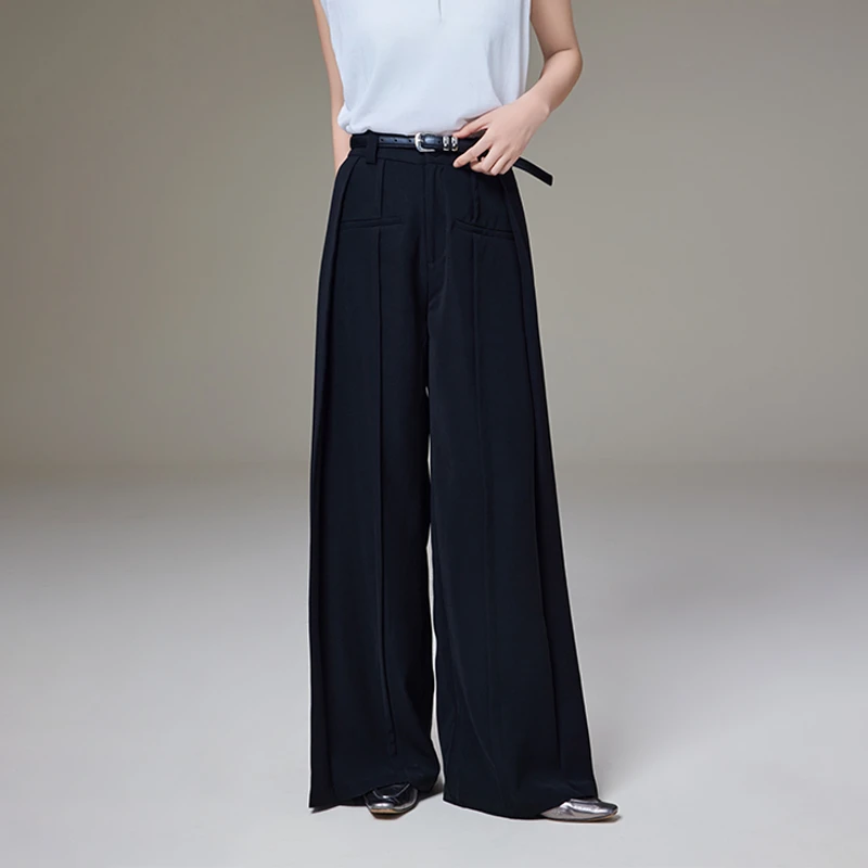 美洋MEIYANG 滑溜裤 进口复合纱高腰捏褶宽松直筒阔腿【70系列】R