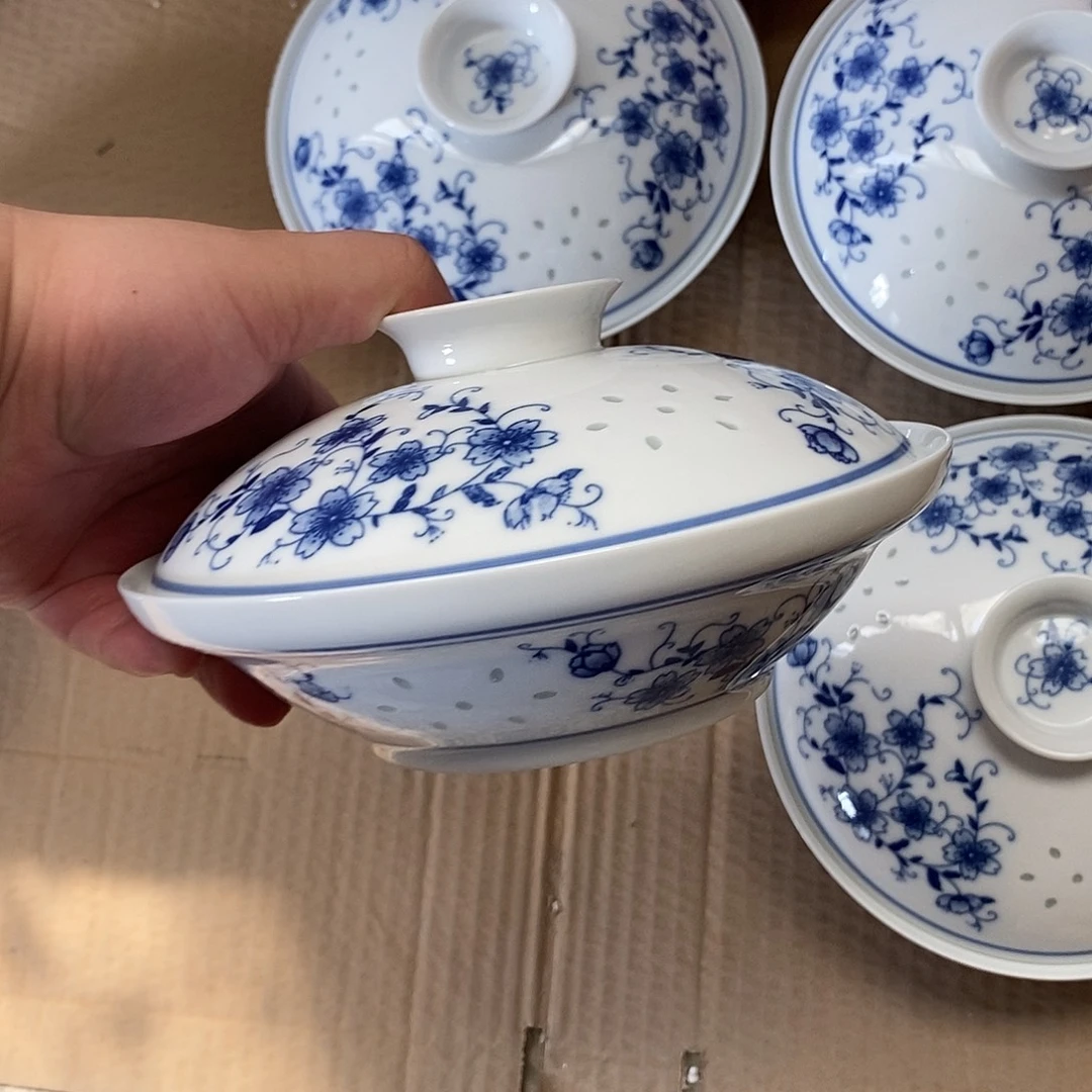 摆件7寸青花玲珑瓷盘