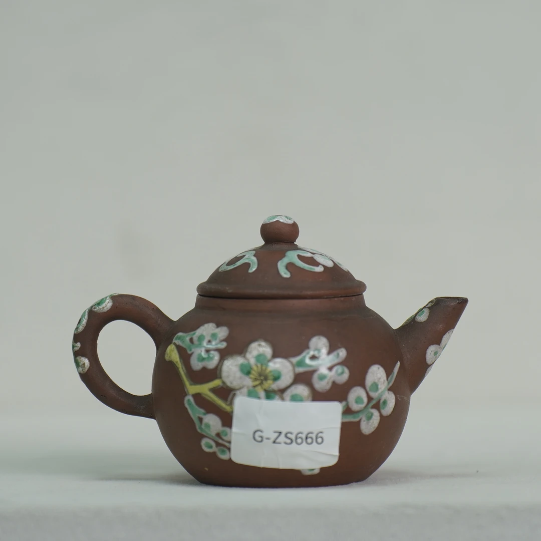 【清代】紫砂加彩茶壶-666