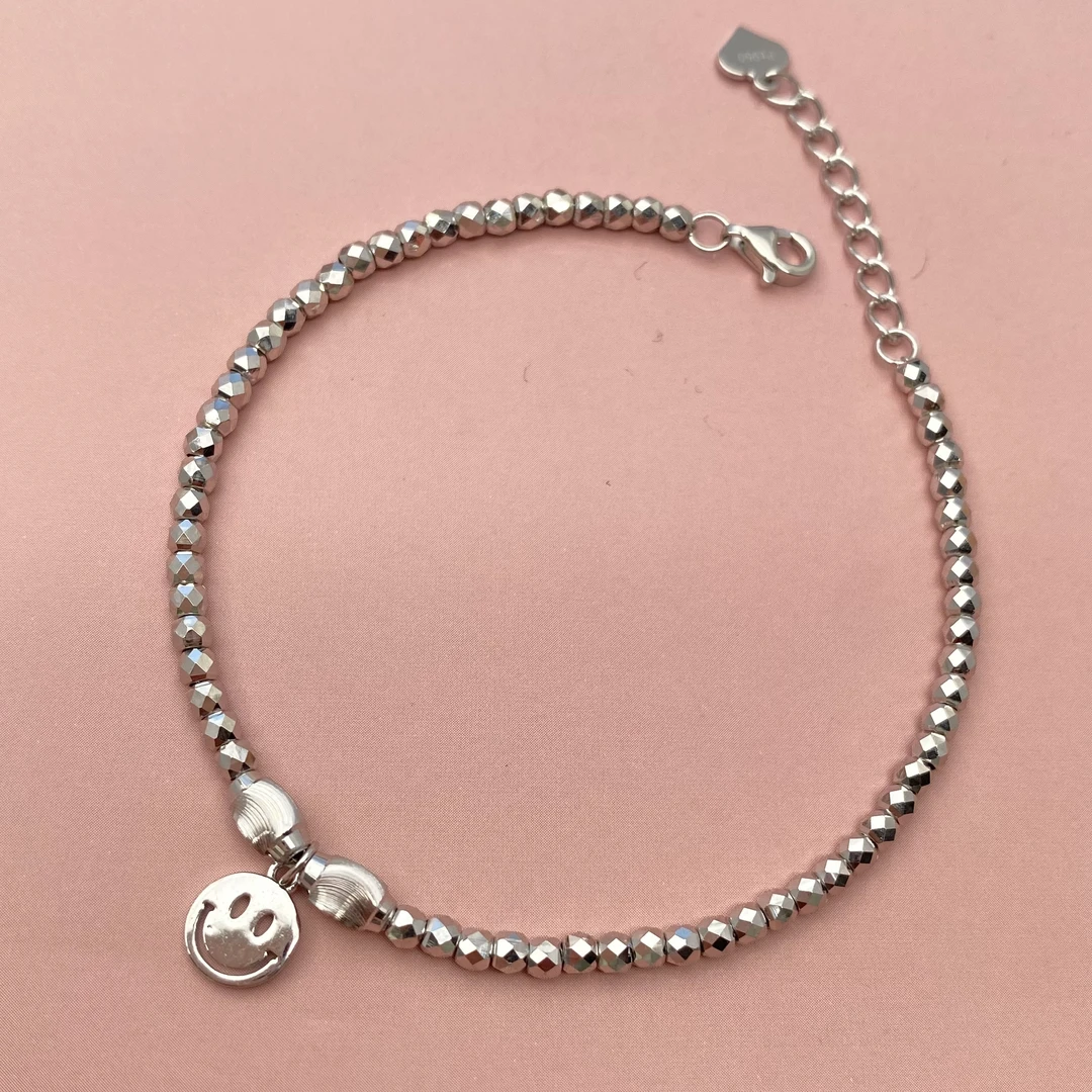 铂金PT950镭射珠珠笑脸手链时尚百搭经典轻奢气质简约小众