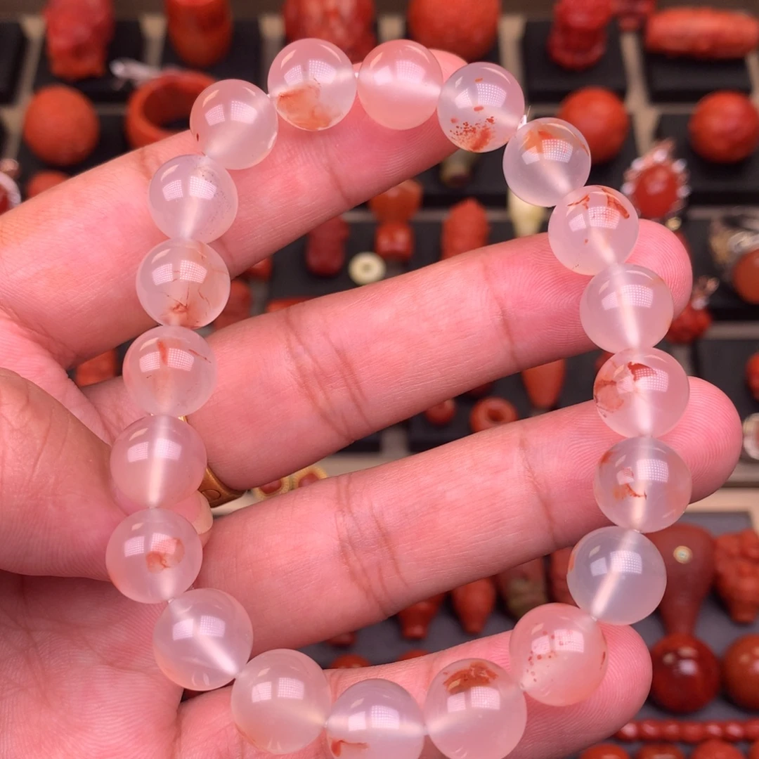 南红玛瑙未镶嵌冰飘花圆珠手串10+