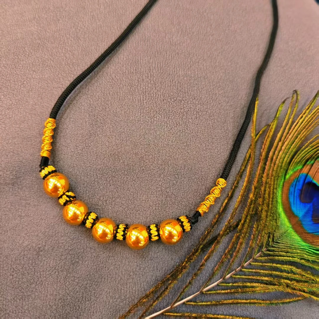 44#足金999  5D硬金工艺 黄金转运金珠黑绳编织