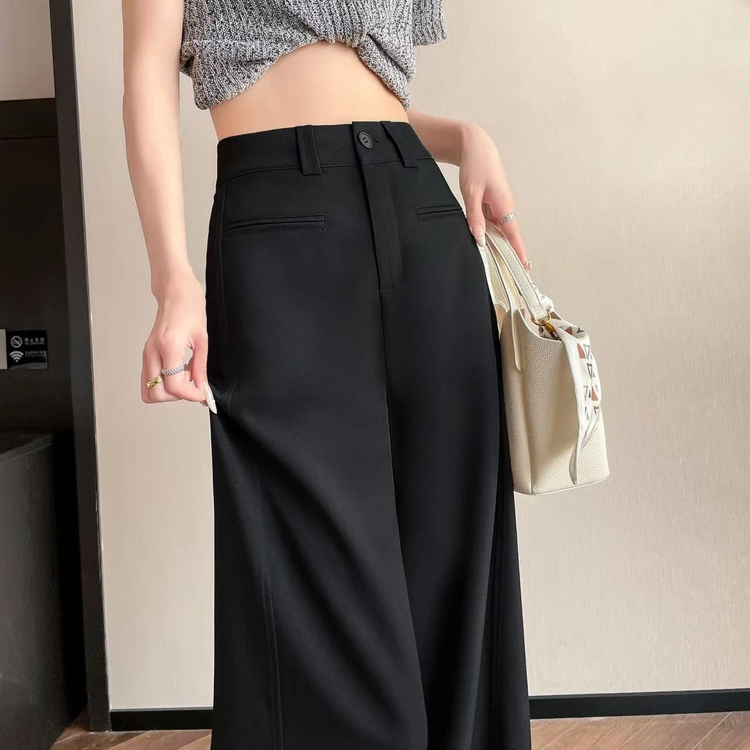 灰色西装裤女春秋季2025新款裤子高腰直筒宽松休闲垂感拖地阔腿裤