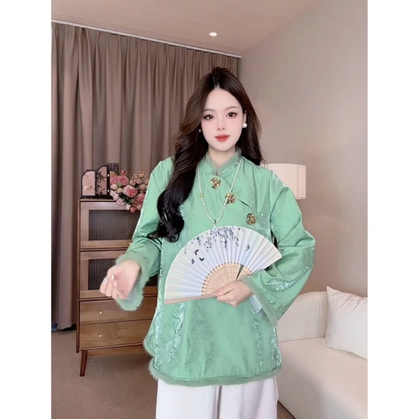 【780】爆款新中式国风复古斜襟毛边气质百搭宽松显瘦上衣