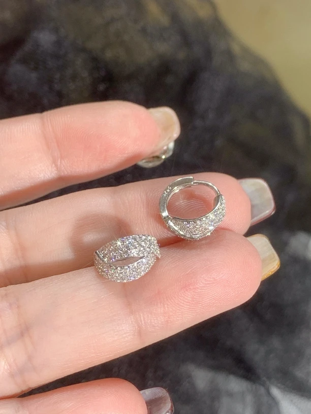 925银银制品 925银 交叉微镶锆石耳扣
