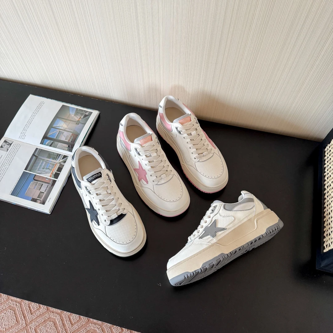 2025新款星星款做旧小白鞋百搭厚底真皮增高运动休闲板鞋39-57679
