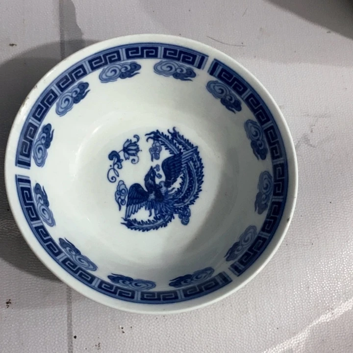 瓷片四厂翡翠瓷有凤来仪小碗口径12.5