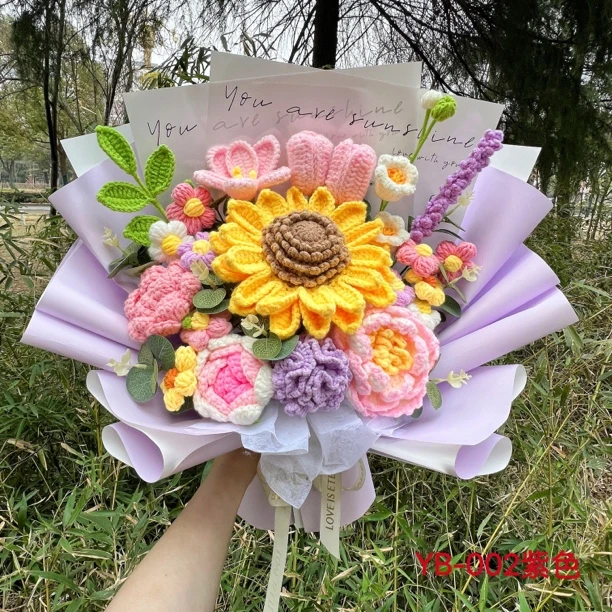 纯手工毛线花束向日葵玫瑰郁金香牡丹送女友闺蜜妈妈生日毕业礼物