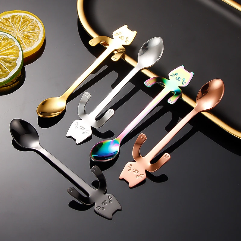 304不锈钢猫咪挂杯勺创意可爱迷你咖啡搅拌勺学生甜品勺网红韩式