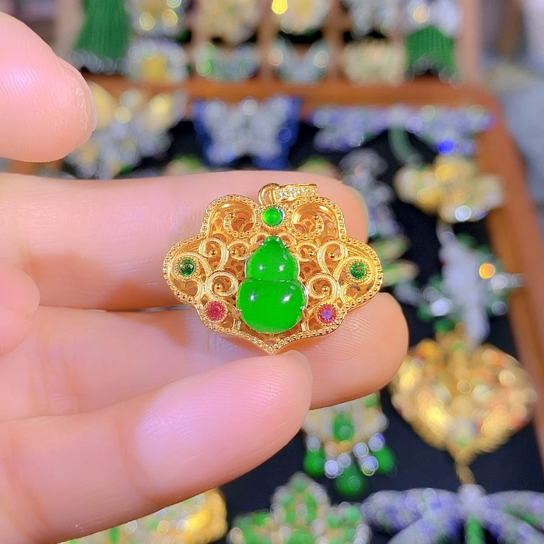 吊坠(不含链)银S925镶嵌翡翠