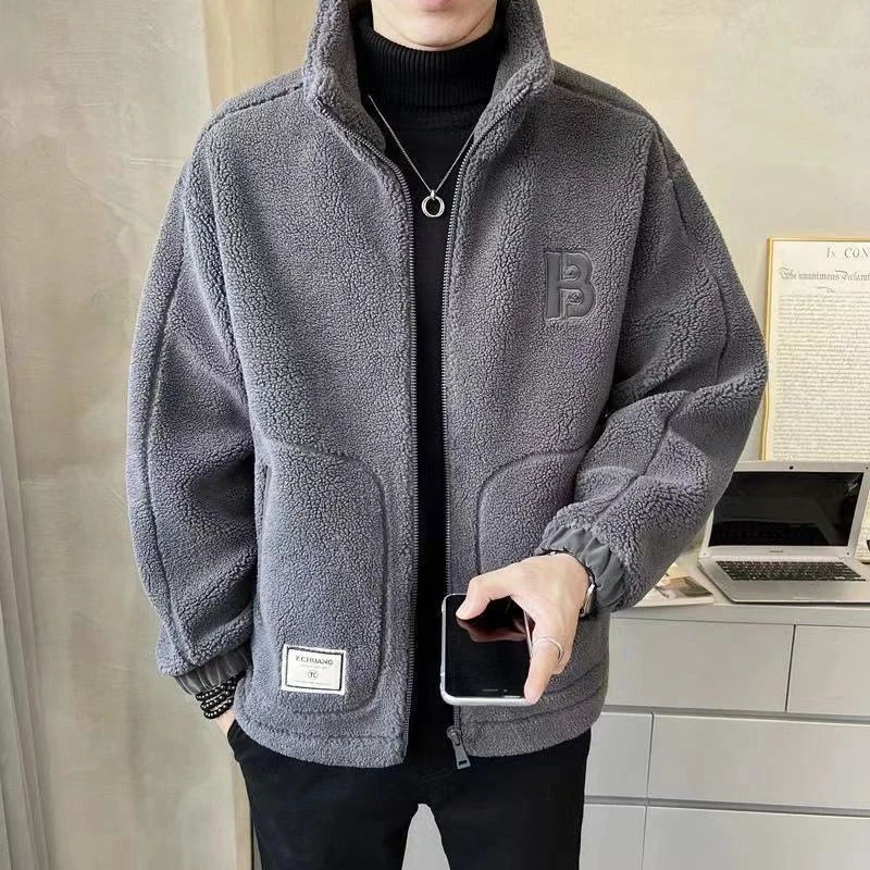 toglobal2023新款韩版男装羊羔绒棉衣加绒加厚外套男