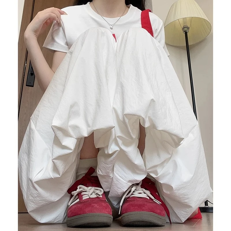 白色花苞裙裤女夏季新款高腰宽松显瘦灯笼裤小个子垂感百搭阔腿裤