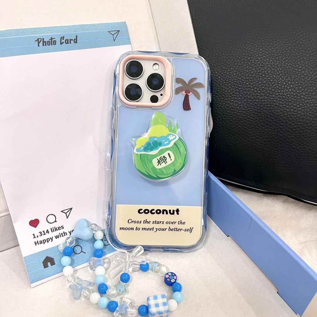 海边椰子果冻波纹二合一IMD手机壳适用于苹果iPhone16ProMax全包