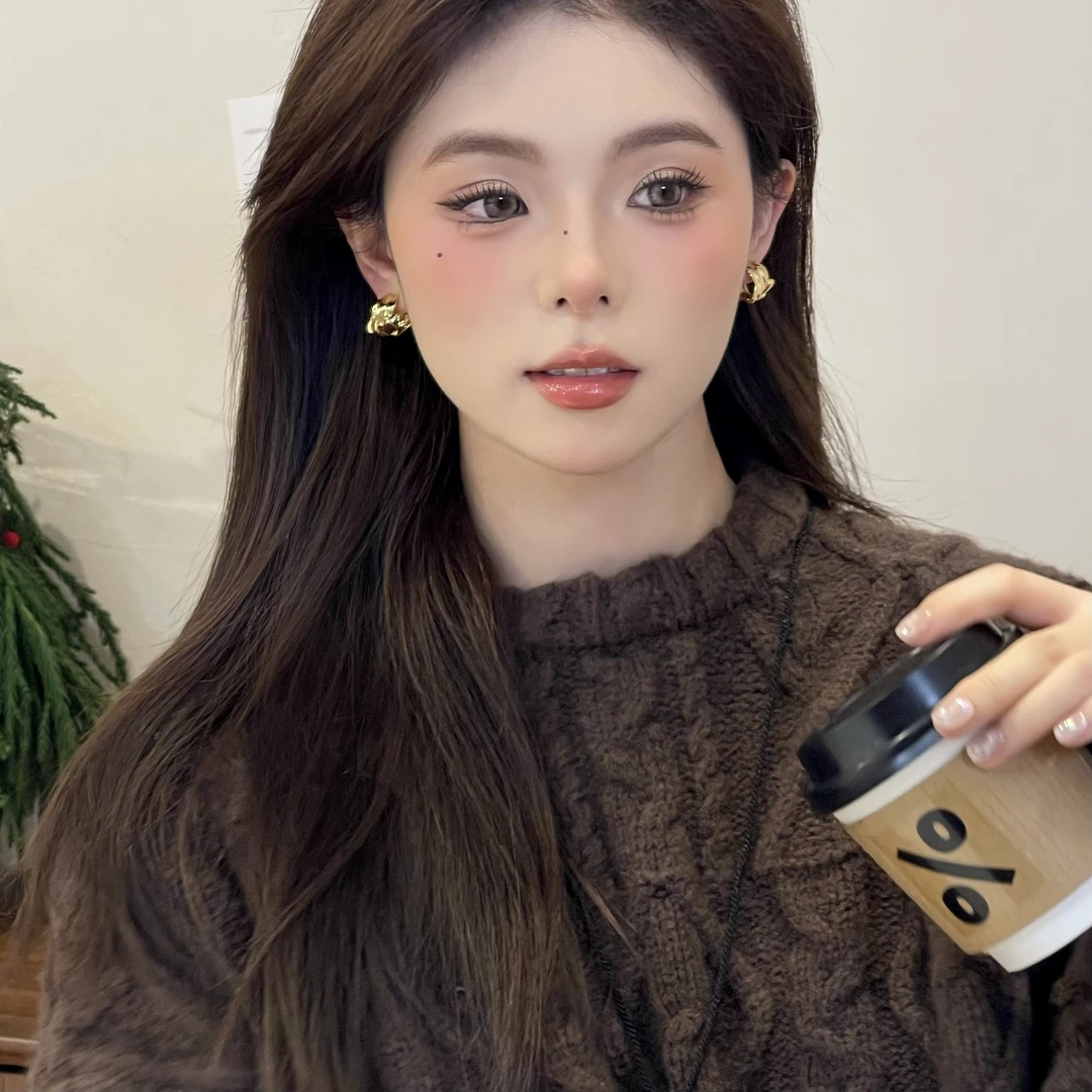 W827金色不规则耳钉高级百搭少女小众设计感法式简约