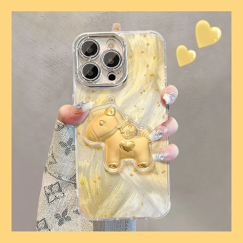金箔爱心马公仔适用苹果17pro精孔羽纱手机壳华为vivo/oppo小米