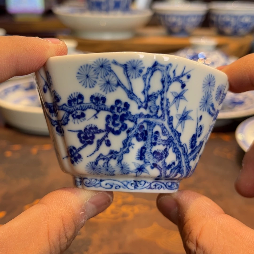 青花松竹梅六方主人杯