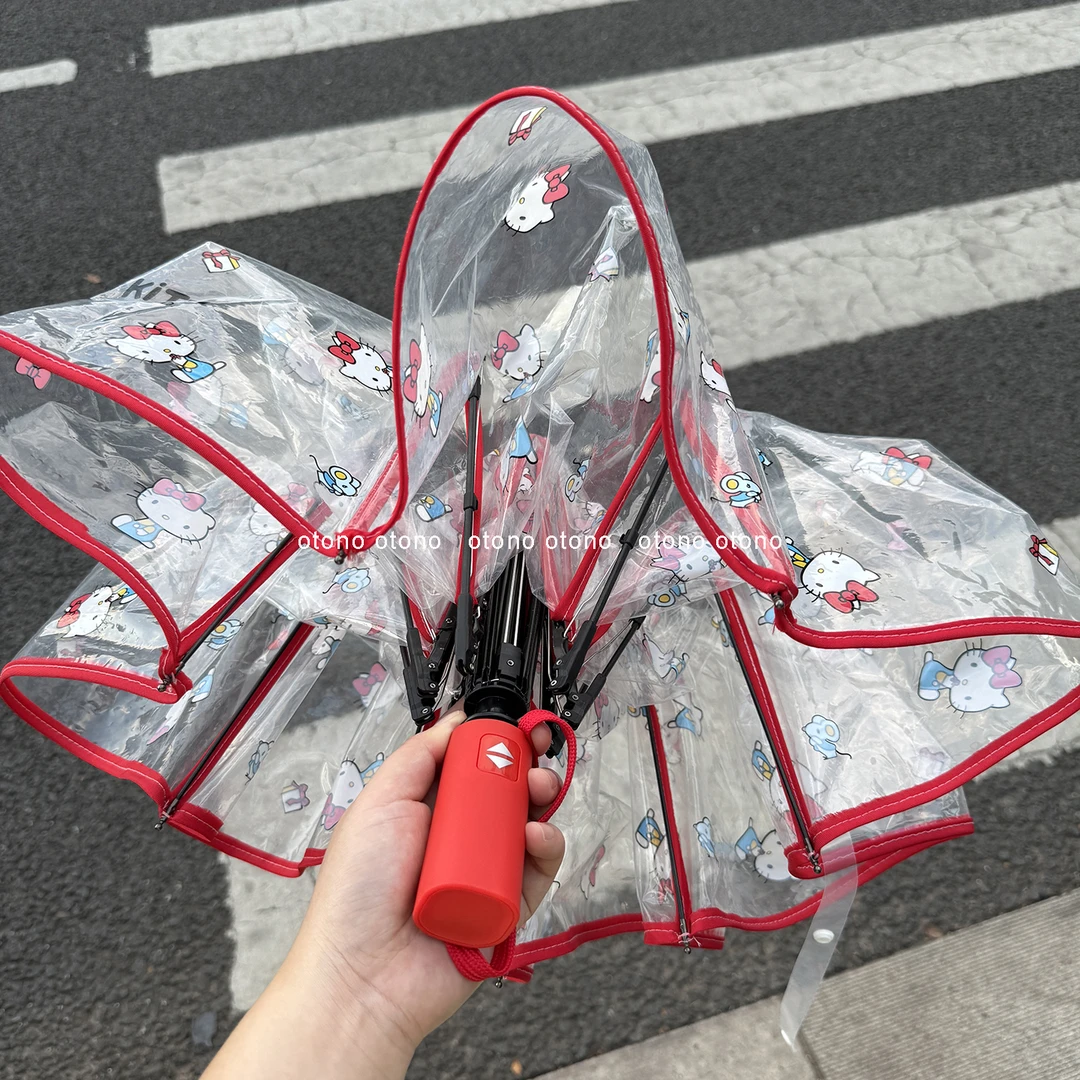 三丽鸥正版KT猫高颜值少女心雨伞女hellokitty可爱透明自动折叠伞