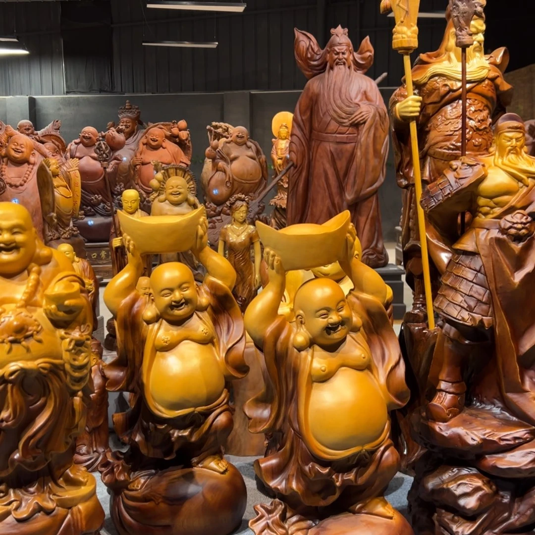 干***将香樟木香樟木举元宝弥勒佛