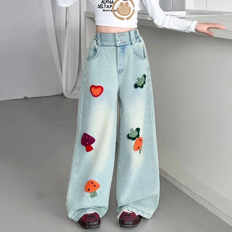 女童牛仔裤春秋2025新款儿童春装洋气百搭裤子大童春季宽松阔腿裤