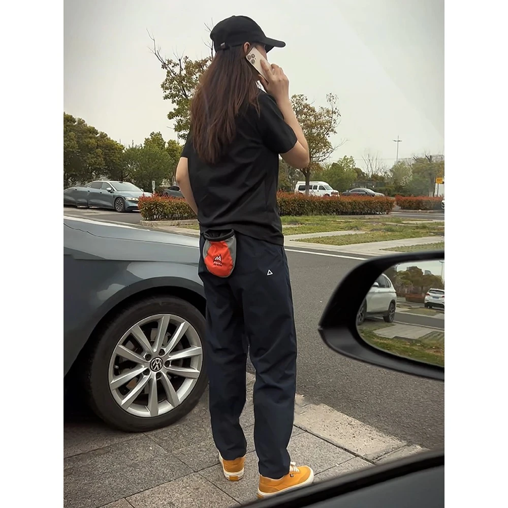 日系三角标裤子男夏季薄款美式软壳冲锋裤速干微锥户外登山工装裤