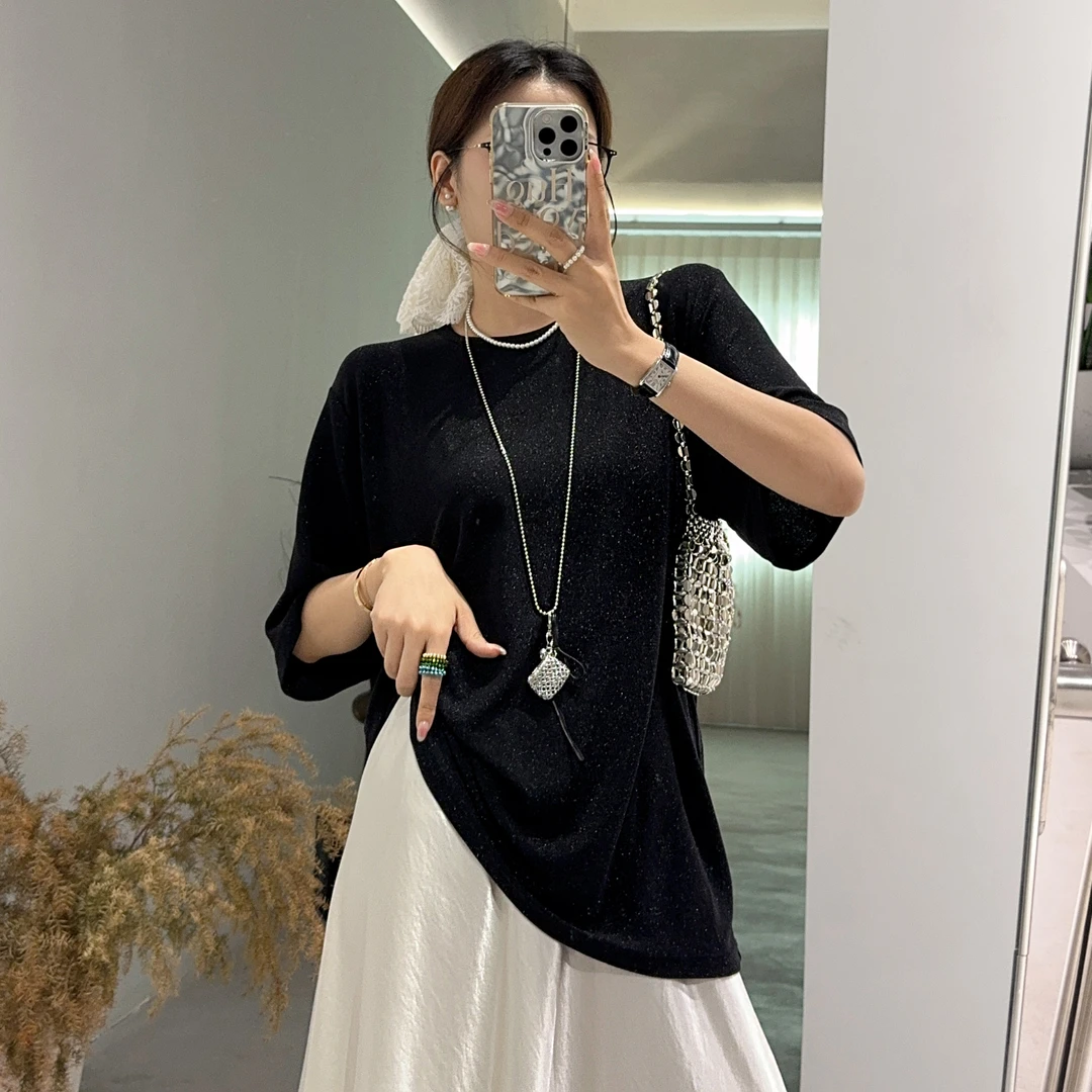 大禾【繁星点点】短袖T恤女绣花夏季黑色显瘦气质百搭宽松圆领体恤