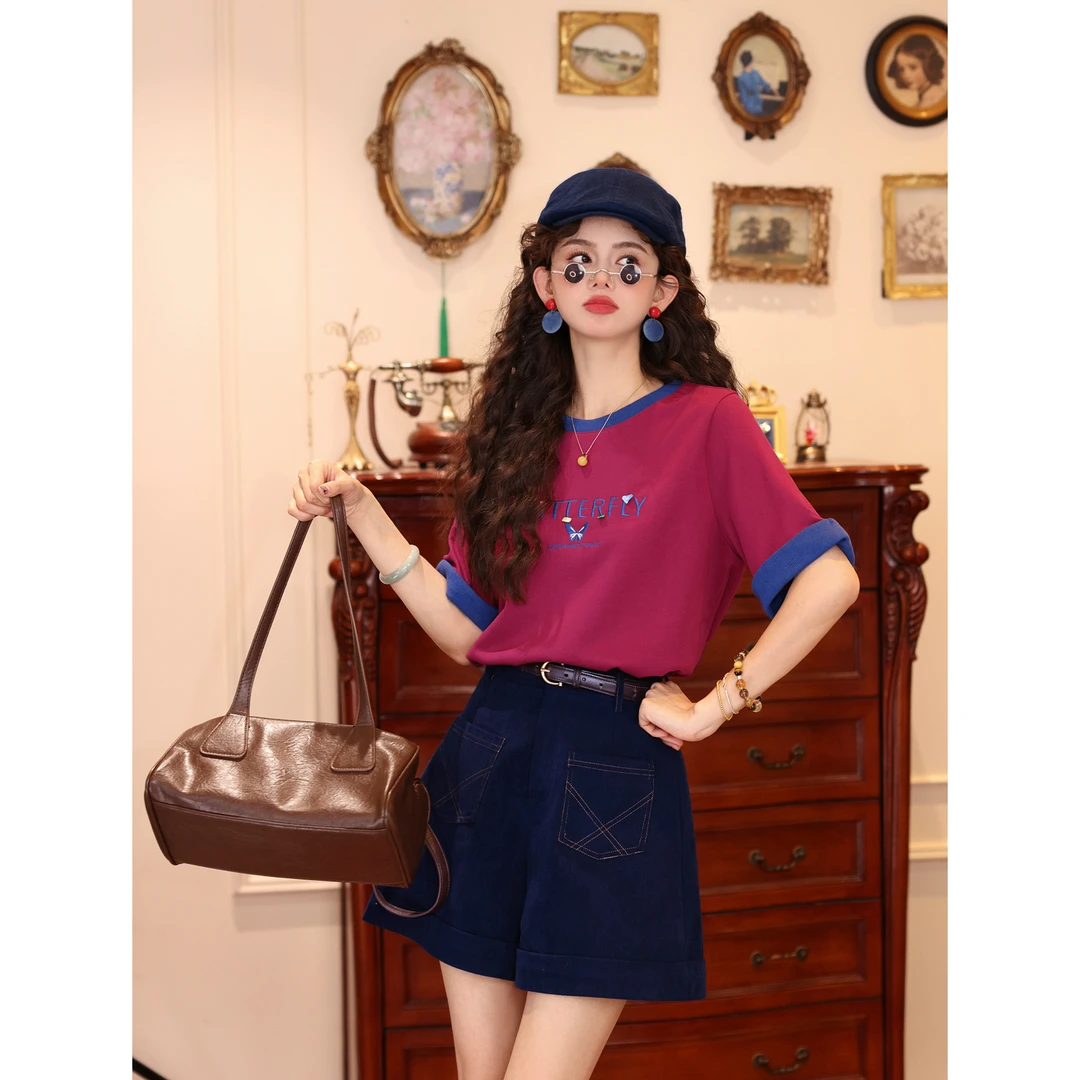 陈大器【蝴蝶】复古立体短袖设计T恤女款夏季休闲宽松上衣J0425530