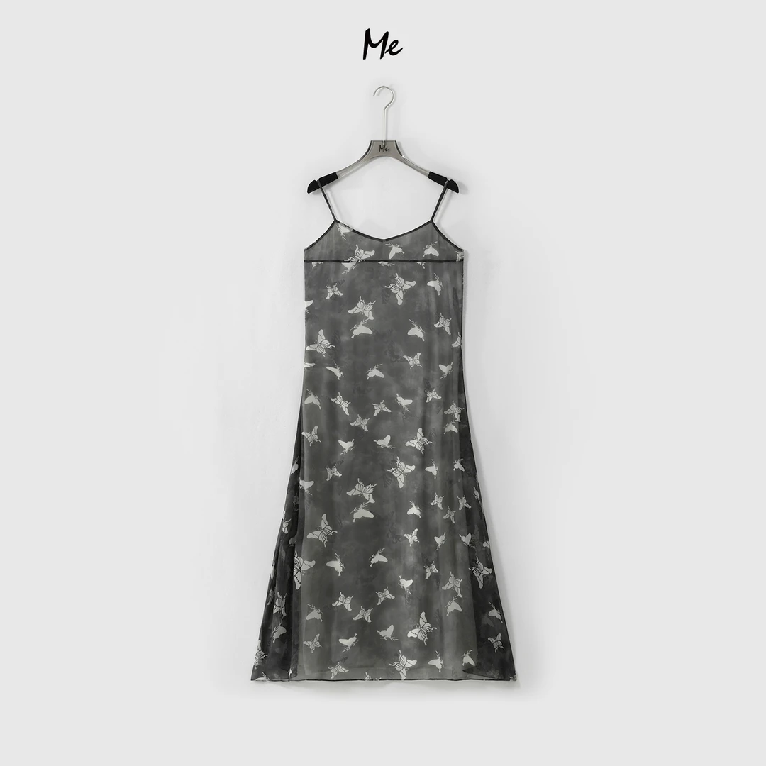 ME【100%真丝迷蝶吊带裙】9姆米真丝时尚印花休闲连衣裙MESS6350