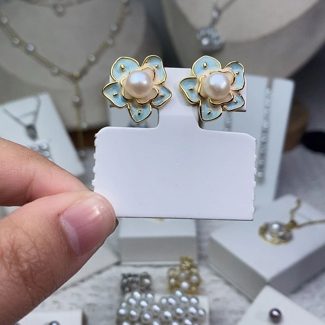 银S925镶嵌耳饰淡水珍珠