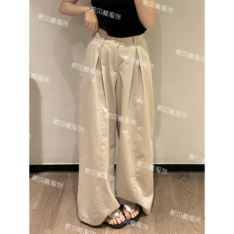 熙贝薇6 韩版夏季新款宽松直筒阔腿裤收褶慵懒风休闲裤 G5078