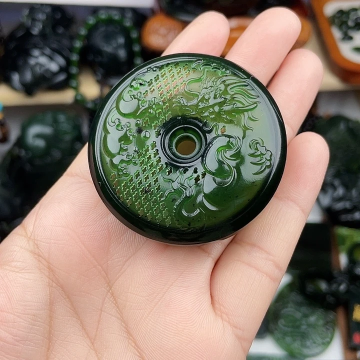 蛇纹石玉未镶嵌手串泰山玉设计款龙凤呈祥香囊毛衣链