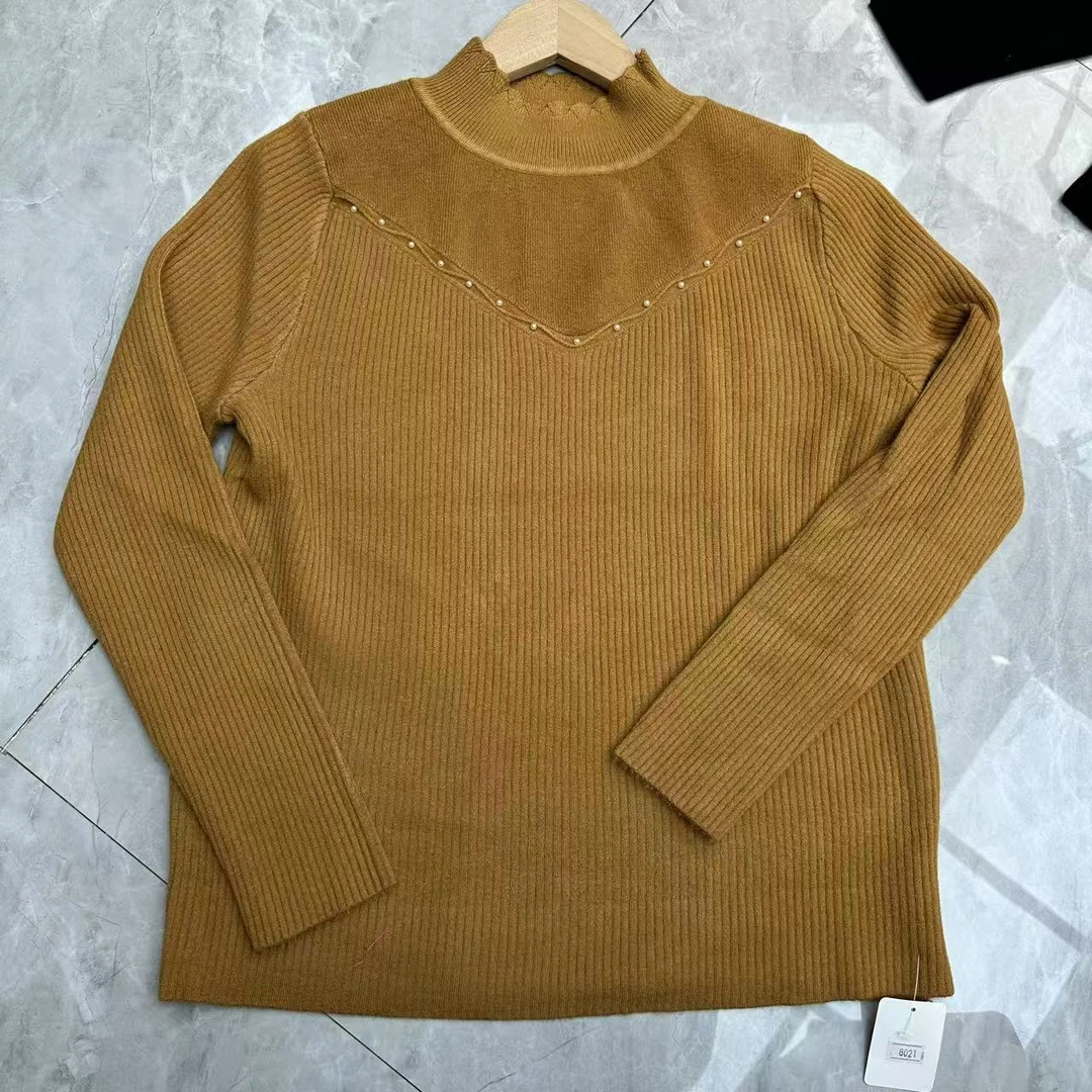 小鑫肝@现货浮力一体绒中领拼接小装饰气质百搭毛衣 8021