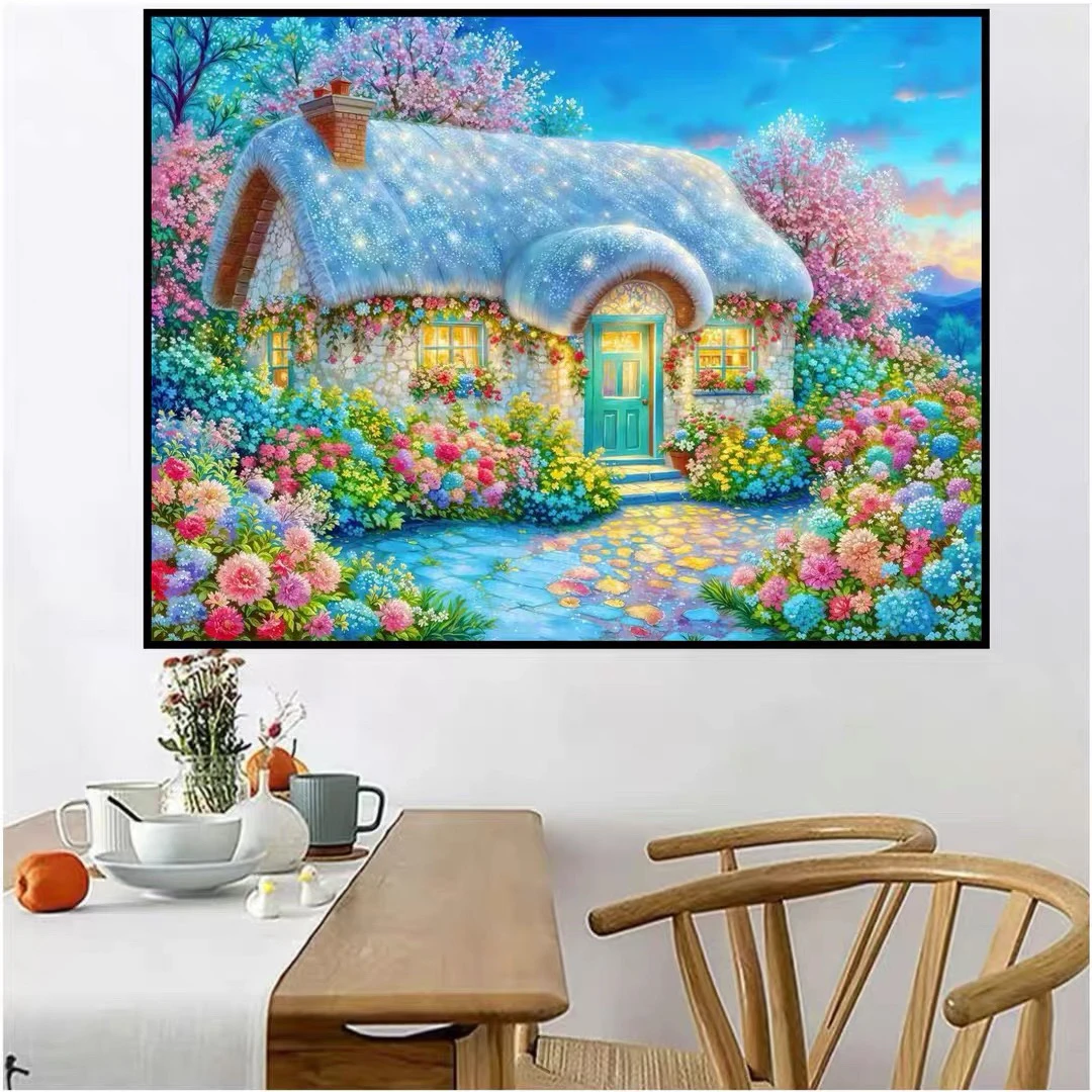 纯手工十字绣成品浪漫雪屋风景雪景卧室儿童房精美挂画98×75厘米