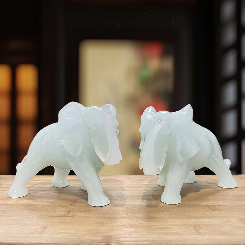 吉祥吉象一对大象摆件创意中式关客厅办公室居家摆件YMJ-0023
