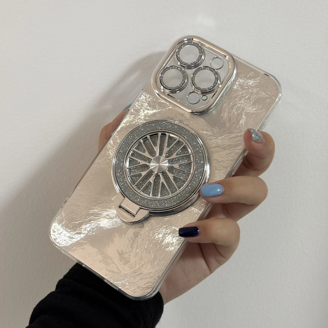 简约冰川纹立体旋转支架适用iphone16promax苹果13手机壳12小众14