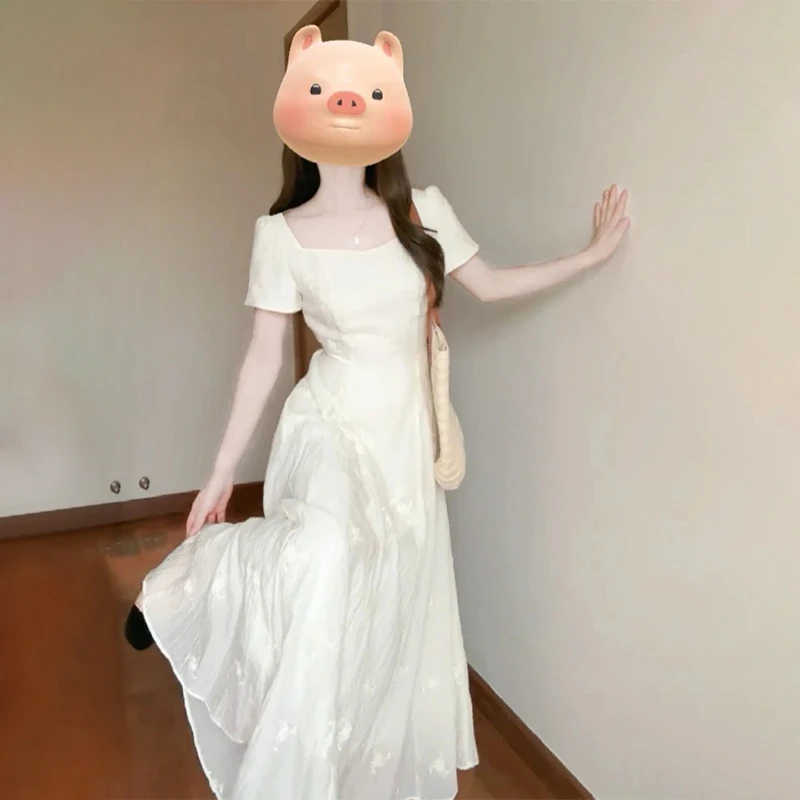 【运费补贴】白色内搭连衣裙法式收腰高级感显瘦连衣裙女长裙3562