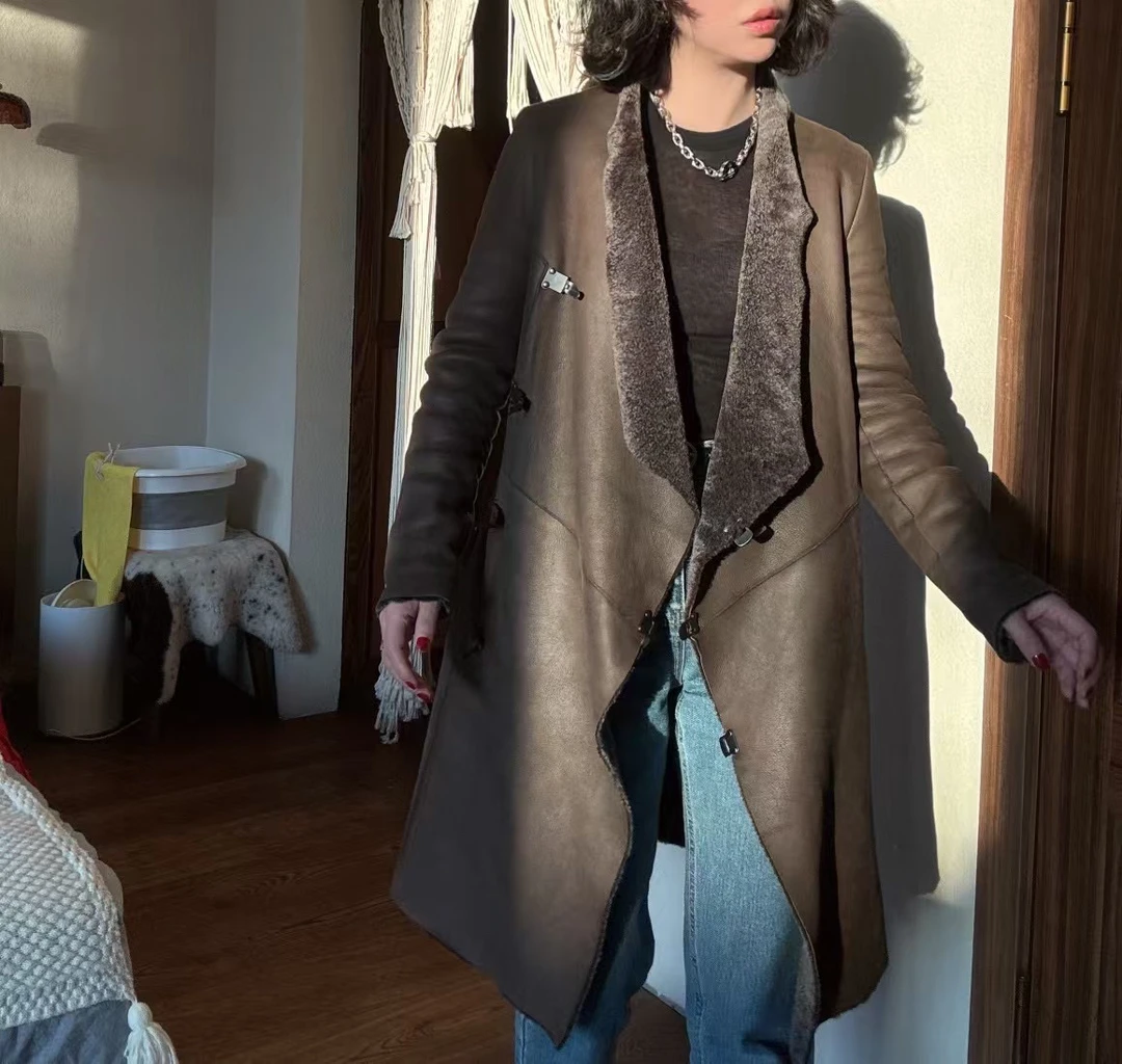 95新  KARL DONOGHUE卡尔/浅棕色长款皮衣