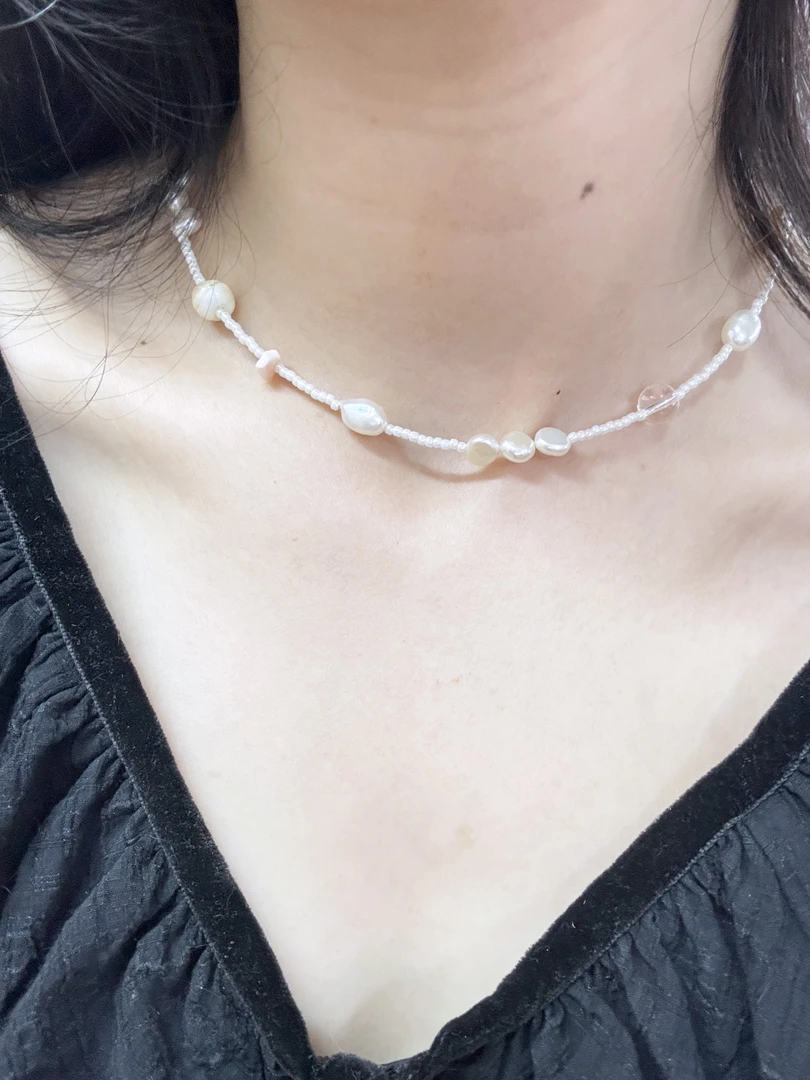 小冯同款项链复刻百搭贝壳淡水珍珠锁骨链叠戴