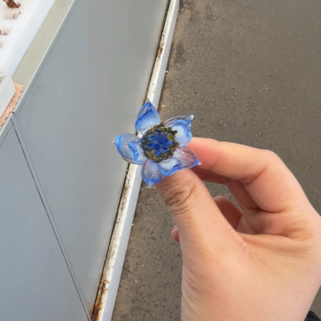 手工艺品琉璃蓝色荷花戒指