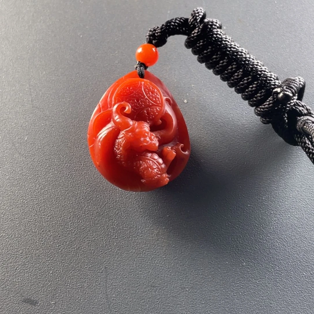 南红玛瑙未镶嵌天然原矿东山五岔路仿古貔貅吊坠