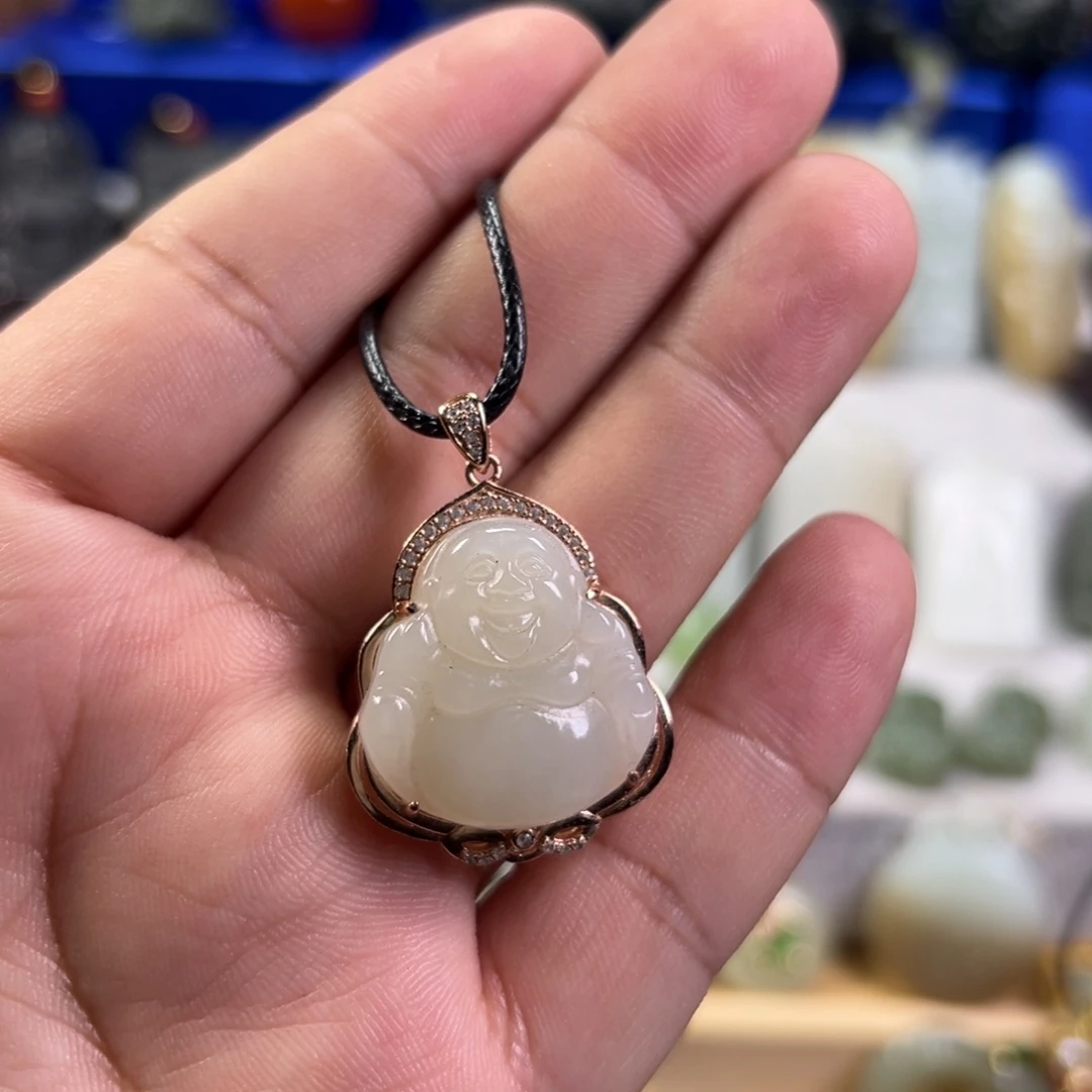 和田玉颈饰银S925镀金镶嵌