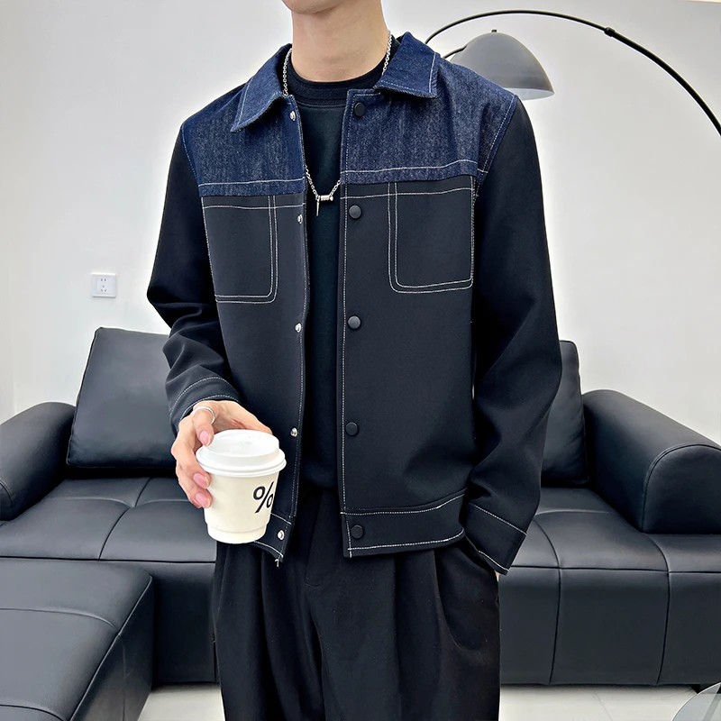 男士外套春秋季2025新款高级感痞帅牛仔拼接休闲夹克潮牌男装上衣