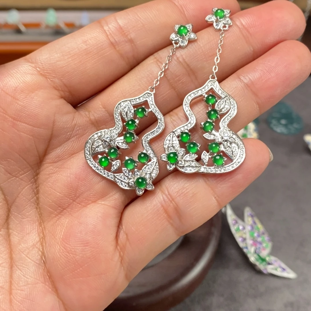 翡翠银S925镶嵌耳饰