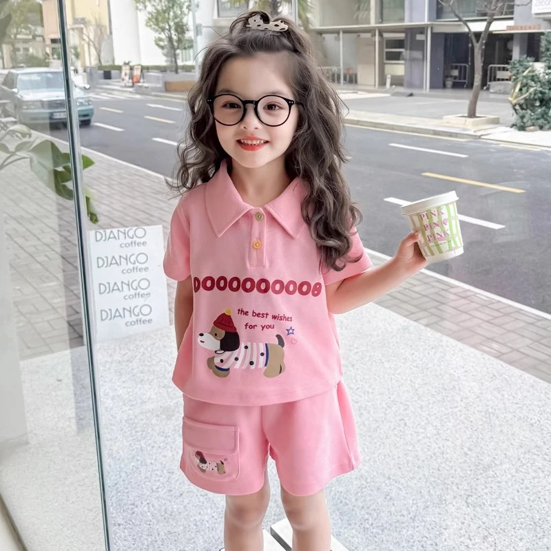 女童套装夏季2025新款儿童装洋气短袖POLO衫短裤中小童夏天两件套