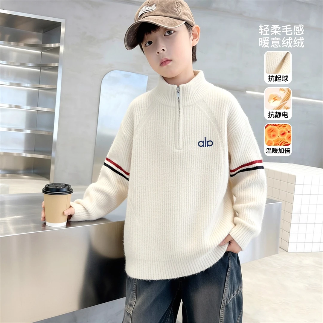 加绒男童冬装毛衣2025新款冬季套头针织衫加厚青少年上衣大童