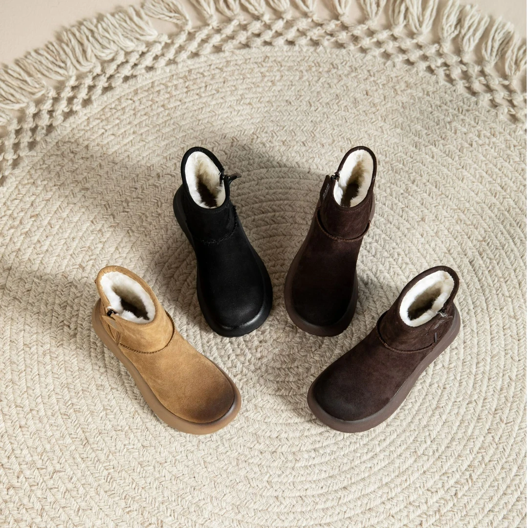 【现货】反季断码清货百搭厚底侧拉链皮毛一体保暖女靴马丁靴2055