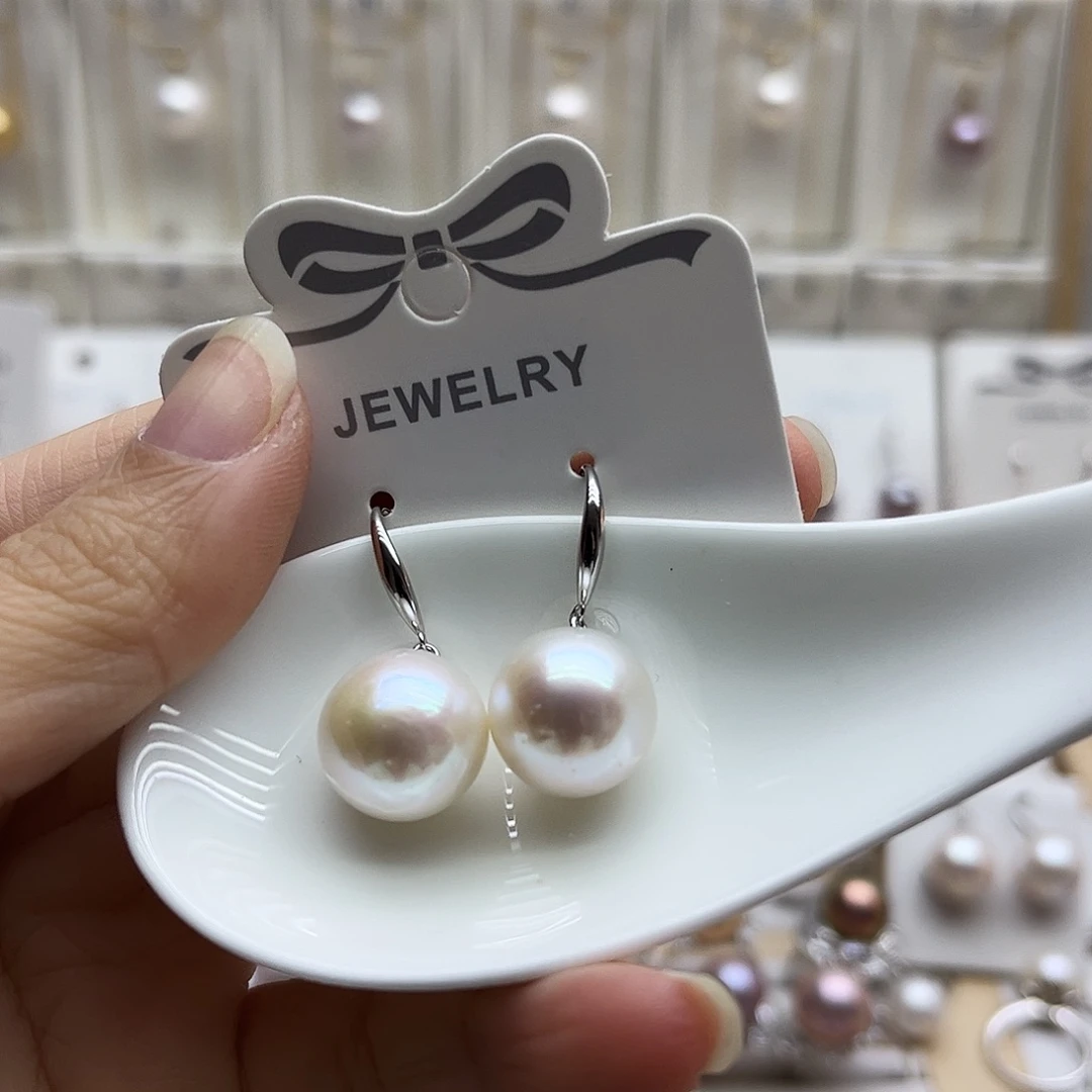 耳饰淡水珍珠银S925镶嵌13.2有纹理