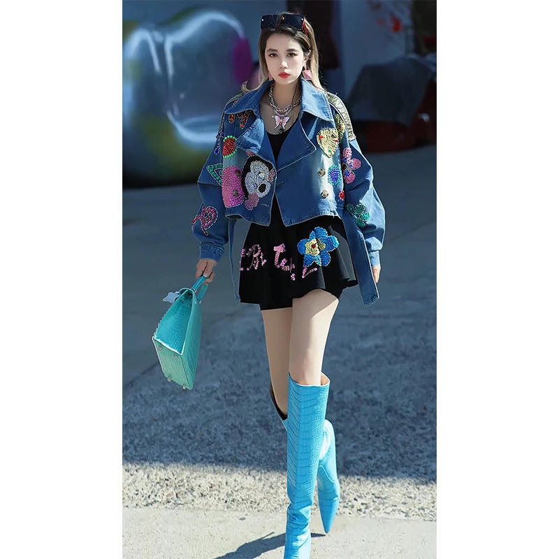 JIE LI/街力设计师高级感小众设计米奇韩版牛仔外套女A7262